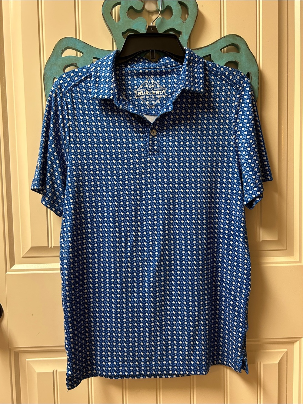 BURLEBO Men's Royal Blue Geometric Polo